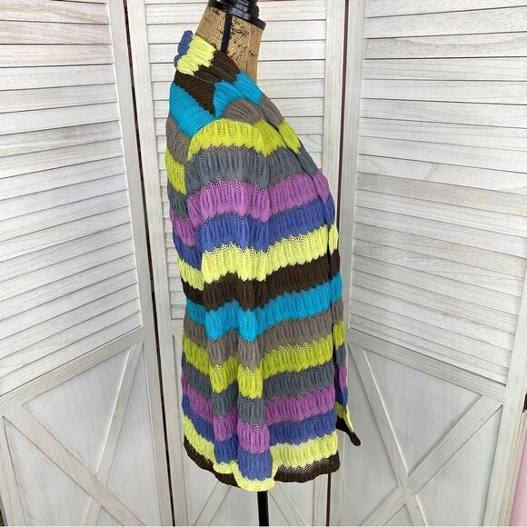 Peck & Peck Striped Crochet Open Front Cardigan Sweater  6 Gray Multi - Picture 3 of 12